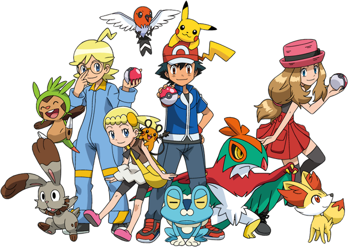 [pokemon Xy Na Netflix] - Pokemon Serena Ash Bonnie Clemont Clipart (705x500), Png Download