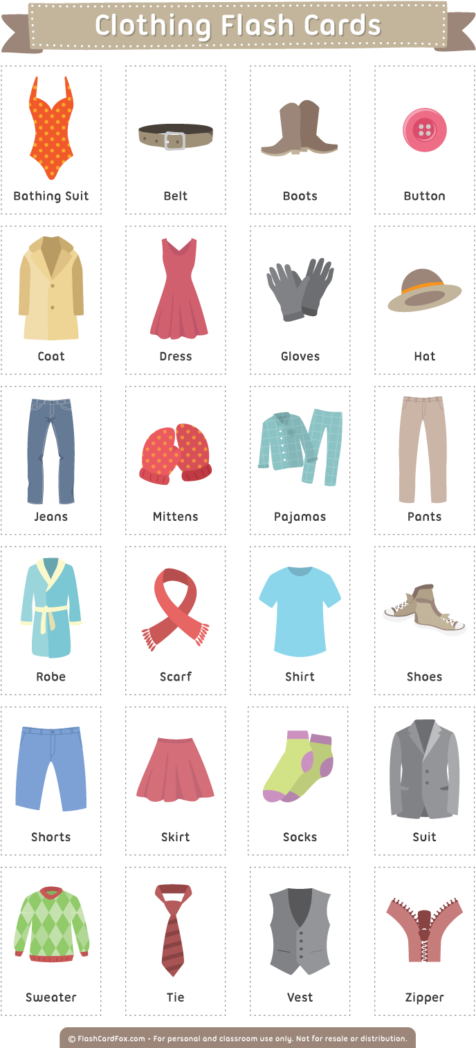 Flash Cards - Одежда На Английском Карточки Clipart (792x1532), Png Download