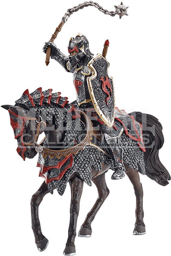 Mounted Dragon Knight With Flail Figurine - Medieval Knight With Flail Clipart (850x850), Png Download