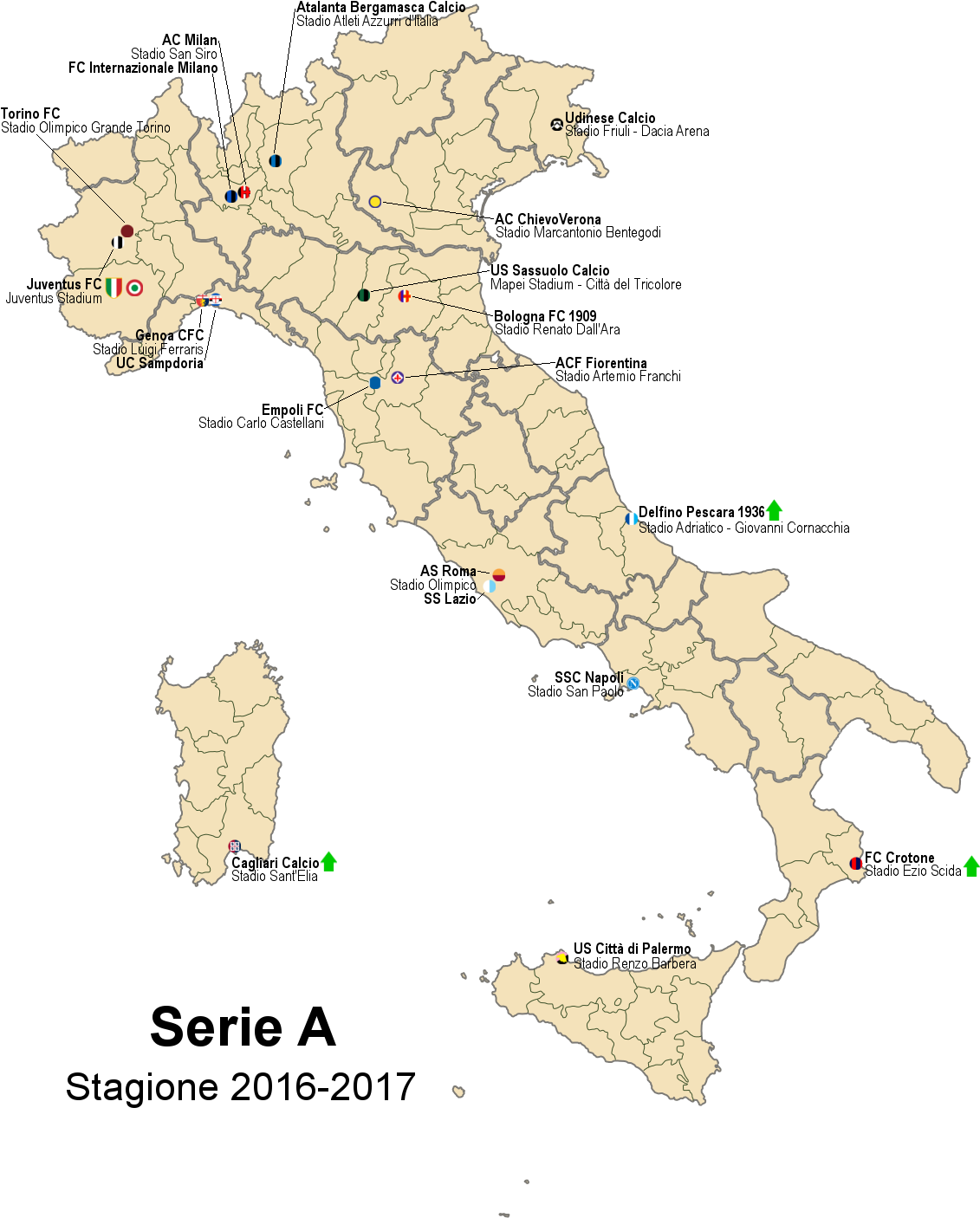 Serie A 2016-17 - Map Of Italy Clipart (1200x1500), Png Download