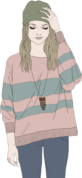 Fashion Drawing Hipster - Draw A Girl With A Sweater Clipart (500x744), Png Download