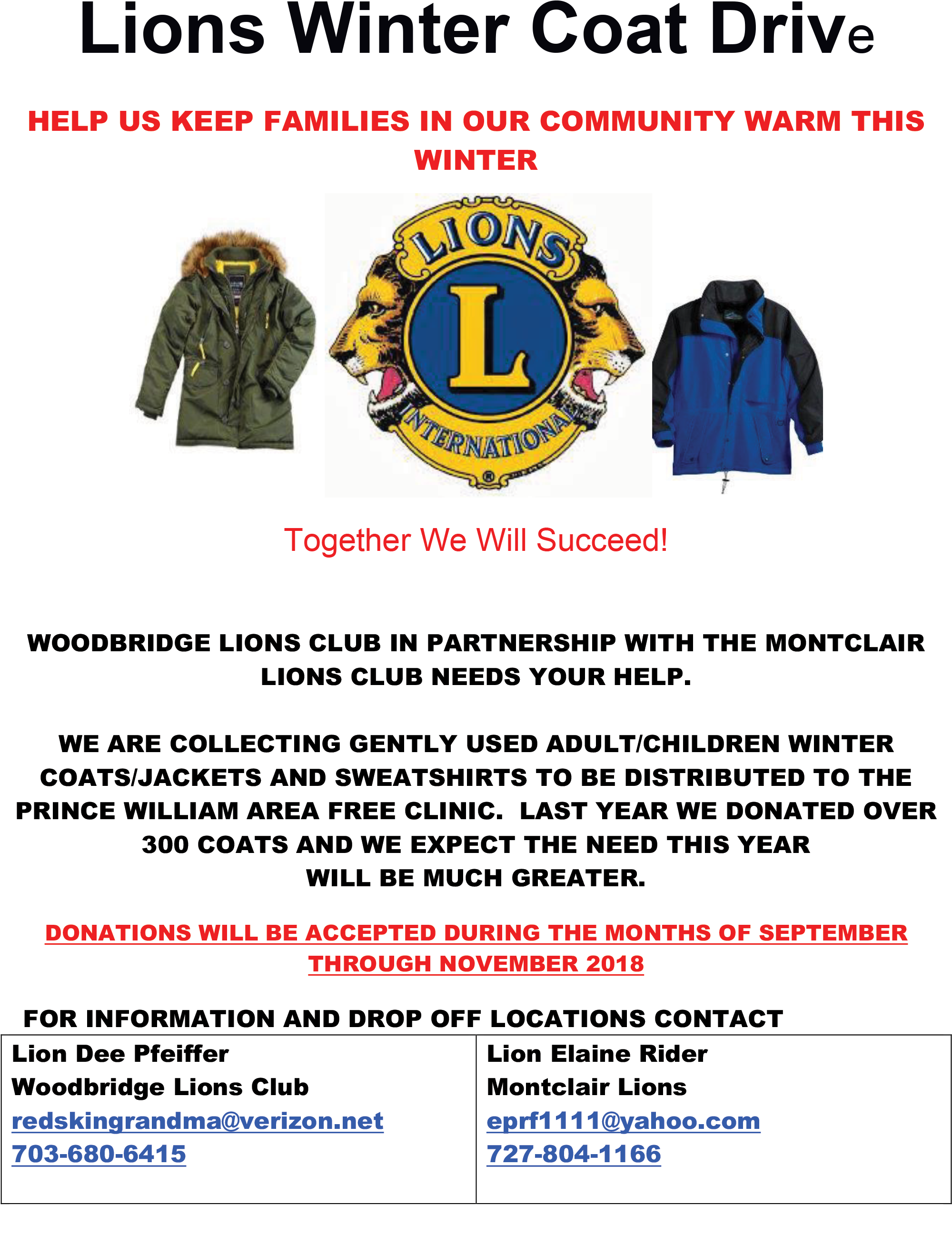 Support The Lions Club Winter Coat Drive - Lions Club Clipart (2086x2718), Png Download