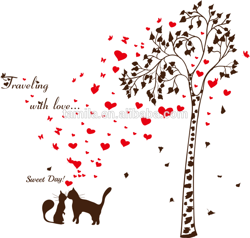 La Mariposa Corazón Cariñoso Dulce Gato Rama De Árbol - Love Design On Red Wall Clipart (800x800), Png Download
