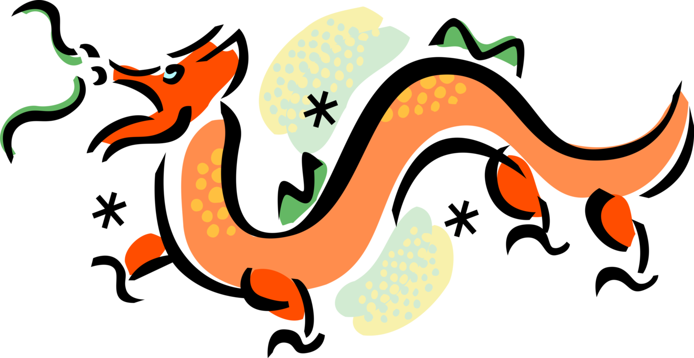 Vector Illustration Of Chinese Mythological Dragon Clipart (1357x700), Png Download