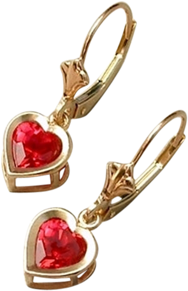 Vintage Genuine 10k Gold Ruby Heart Earrings Drops - Earrings Clipart (590x590), Png Download