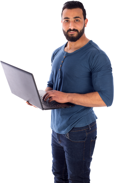 My Tampa It - Person With Laptop Standing Clipart (490x683), Png Download