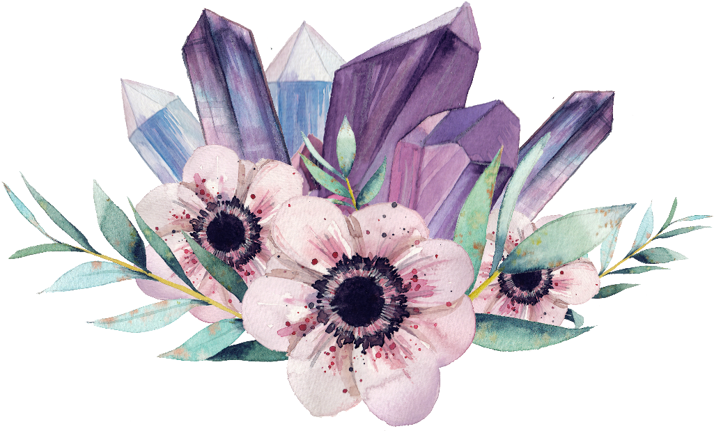 Gemstone Flower Watercolor Painting Crystal Clip Art - Crystal And Flowers Watercolor - Png Download (1200x786), Png Download