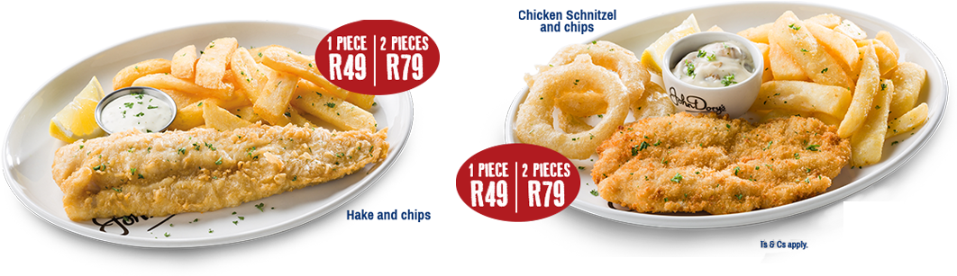 Tuesday Hake Or Schnitzel And Chips - John Dory's Tuesday Special Clipart (1225x328), Png Download