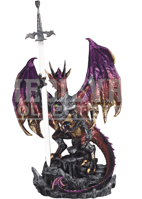 Armoured Jewel Dragon With Sword Statue - Dragon With Sword Statue Clipart (651x651), Png Download