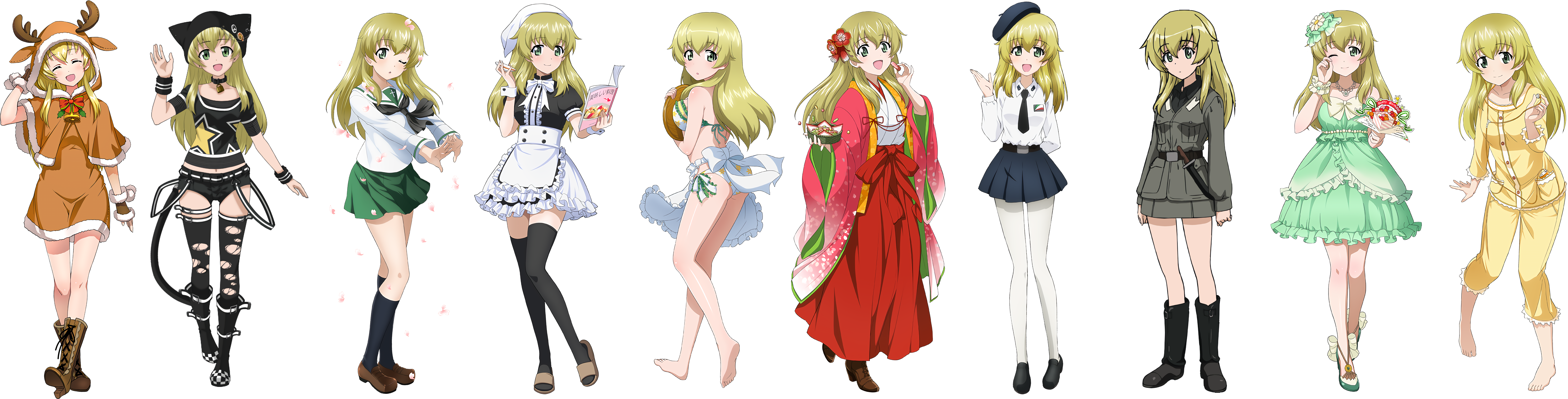 Girls Und Panzer Carpaccio Christmas Dress Heels Japanese - Anime Clipart (7680x1920), Png Download