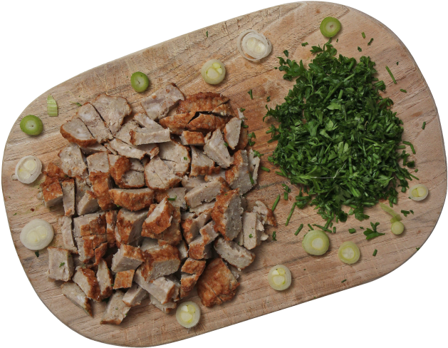 Meatball Pieces With Herbs - Wood Clipart (866x650), Png Download