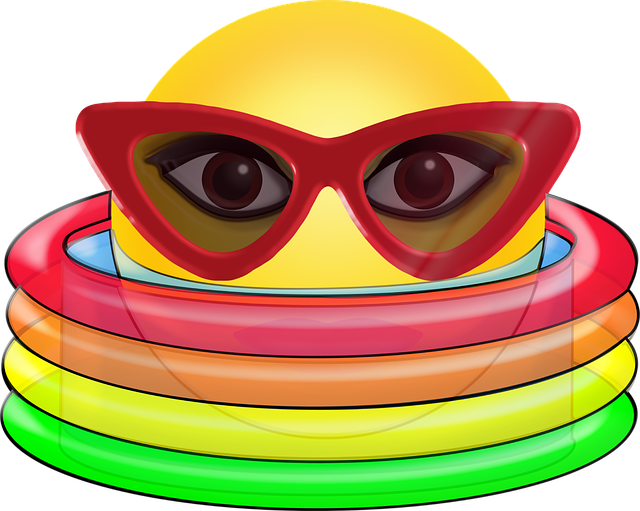 In The Sun Summer Pool Emoticon Smiley Emoji Clipart (640x511), Png Download