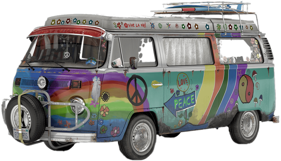 Download Flower Power Volkswagen Camper Van Transparent - Vw T2 Hippie Bus Clipart (1024x1024), Png Download