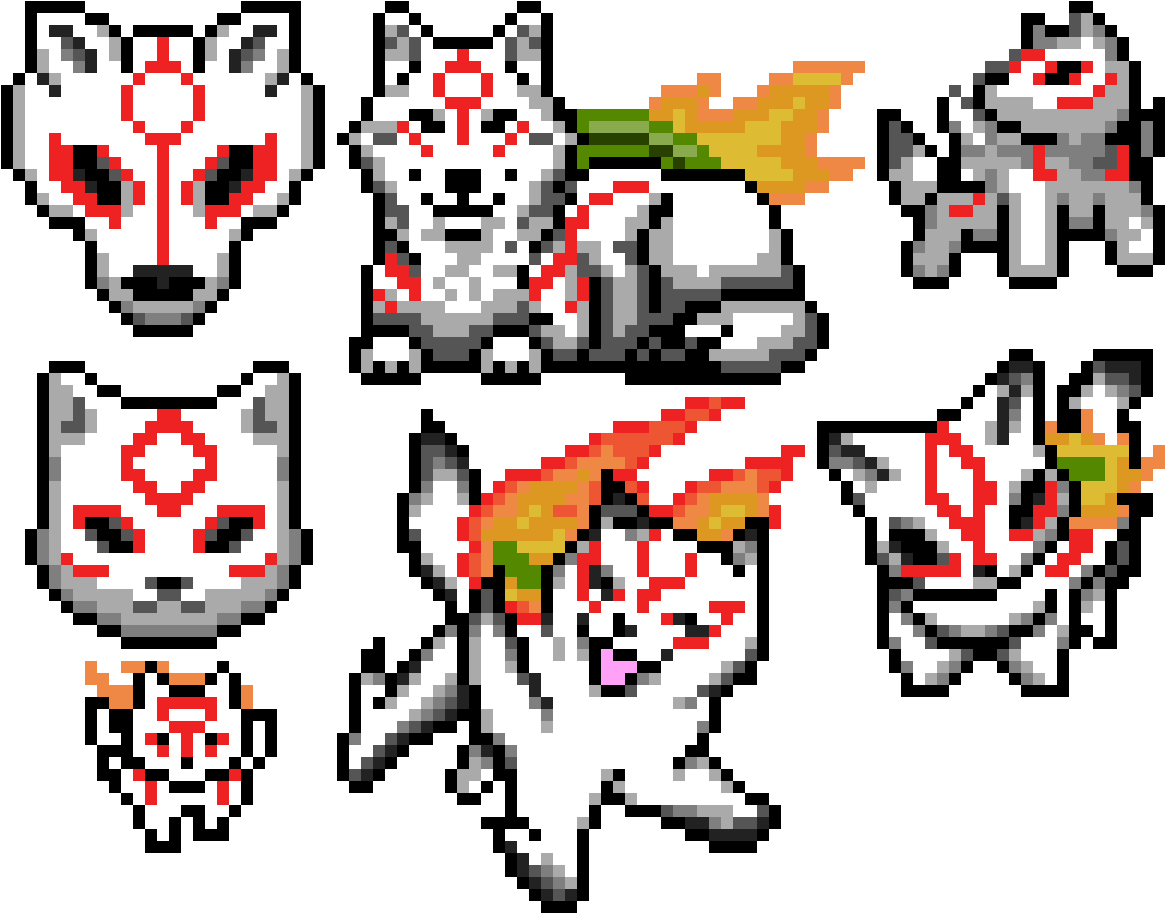 Amaterasu Stamp Sheet - Pixel Art Okami Clipart (1165x913), Png Download
