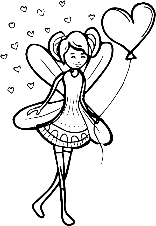 Black And White Sketch Fairy Love Vector - Line Art Clipart (602x872), Png Download