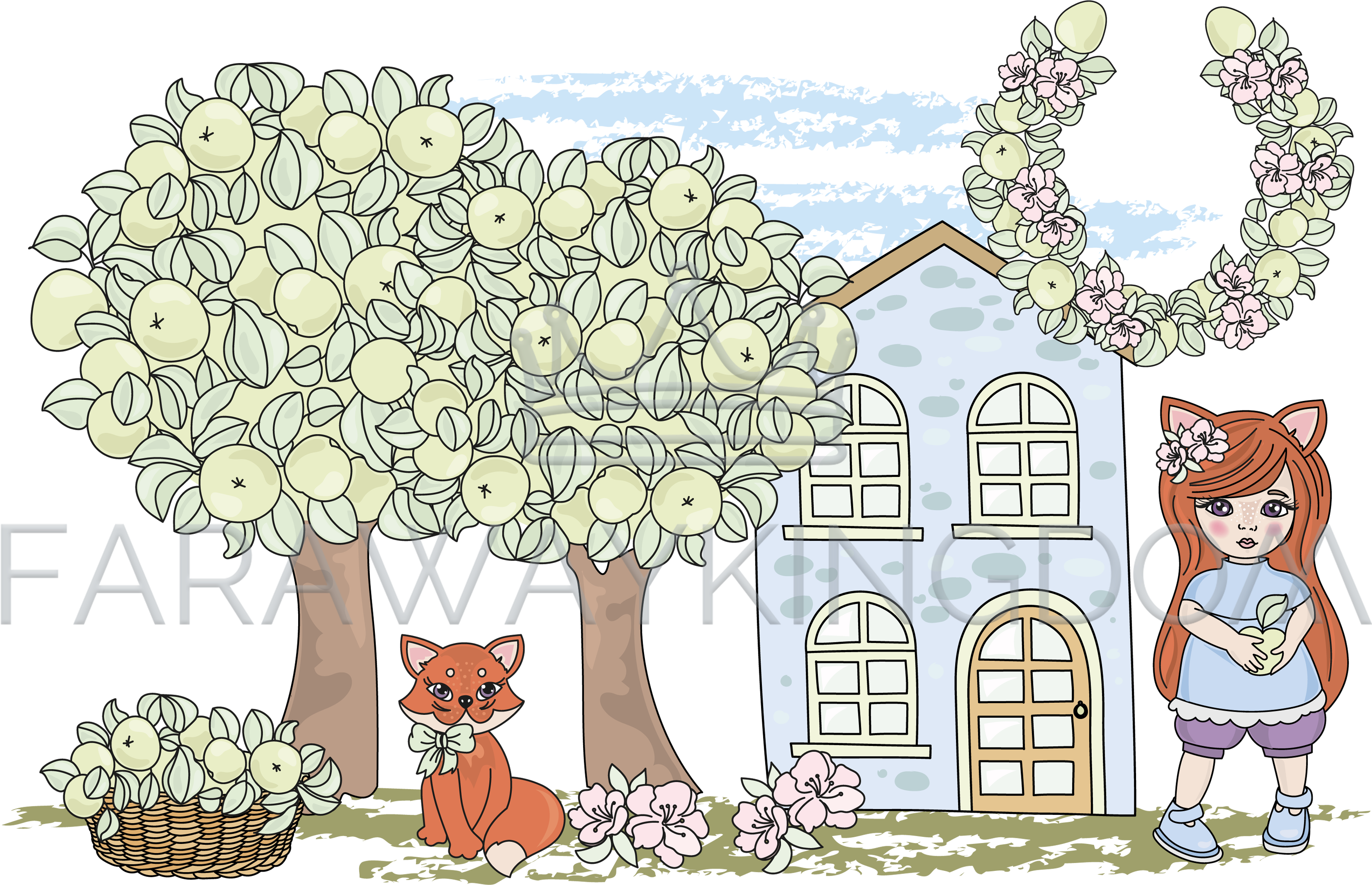 Fox Fairy Tale Animal Garden Cartoon Vector Illustration - Love You Clipart (3508x2480), Png Download