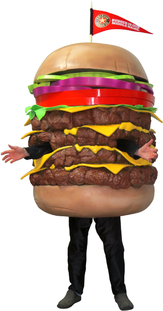 Meet The 4 Patty Cheeseburger Roadie, The Mascot Of - Burger Mascot Clipart (500x667), Png Download