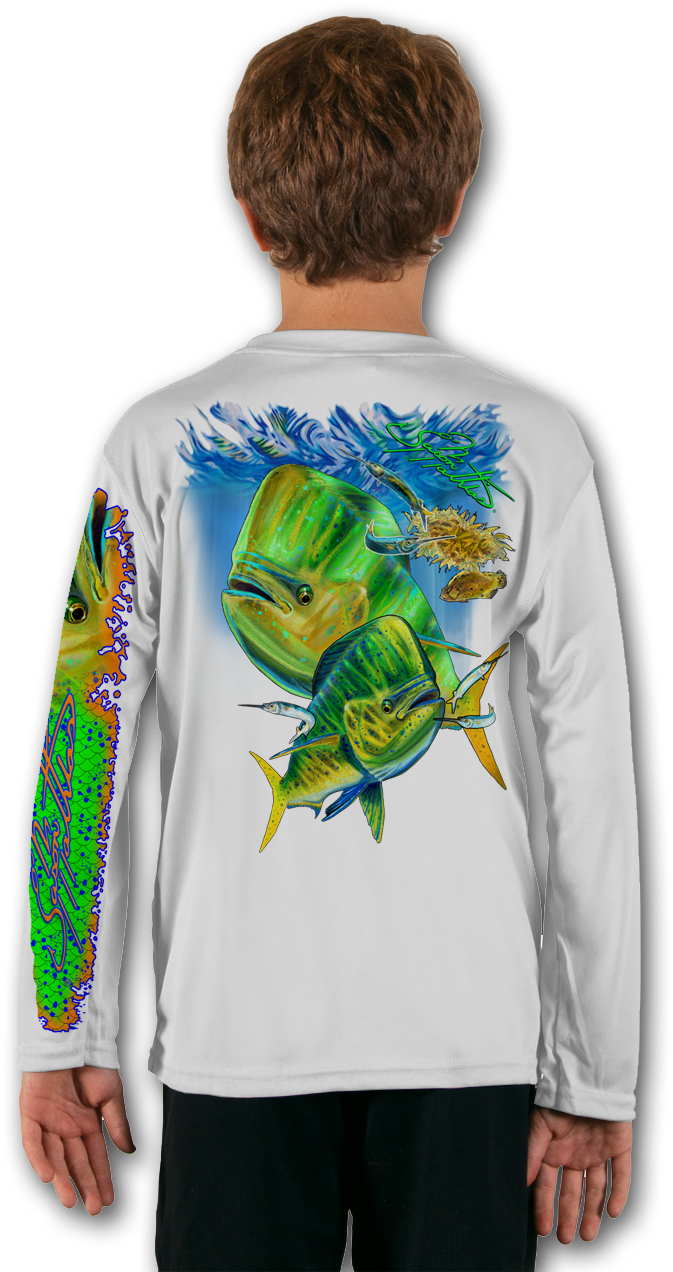 Mahi White Youth Solar Ls Back Performance Shirt - Shirt Clipart (673x1272), Png Download