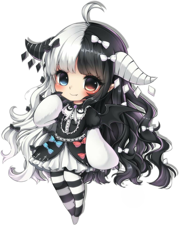 chibi demon cute blackblackandwhite anime kawaii