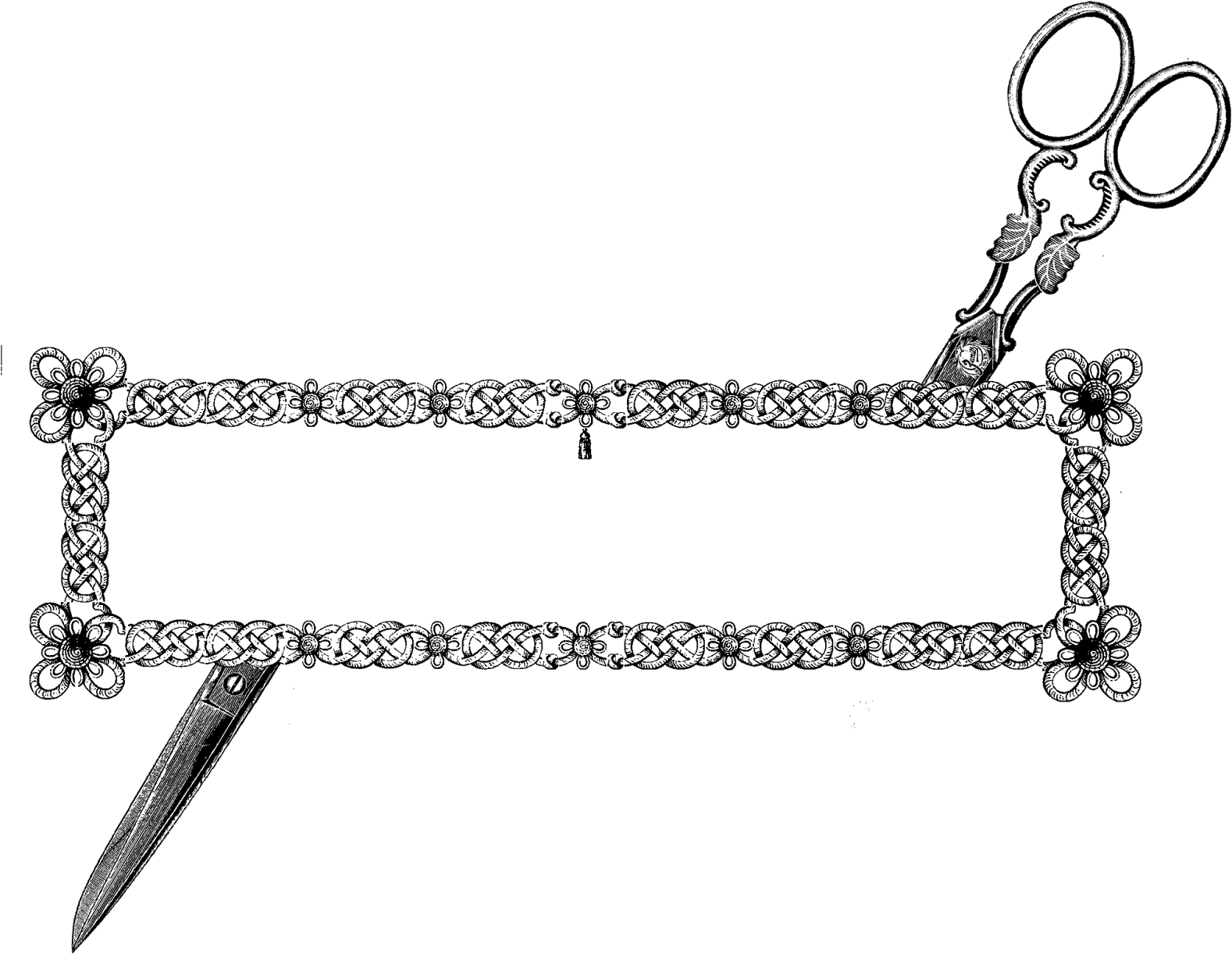 Sewing Scissors Decorative Frame Downloads - Line Art Clipart (1600x1262), Png Download