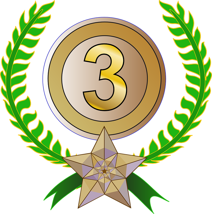 Award, Trophy, Laurel Wreath, 3rd, Third Place, Success - Third Place Clipart (714x720), Png Download