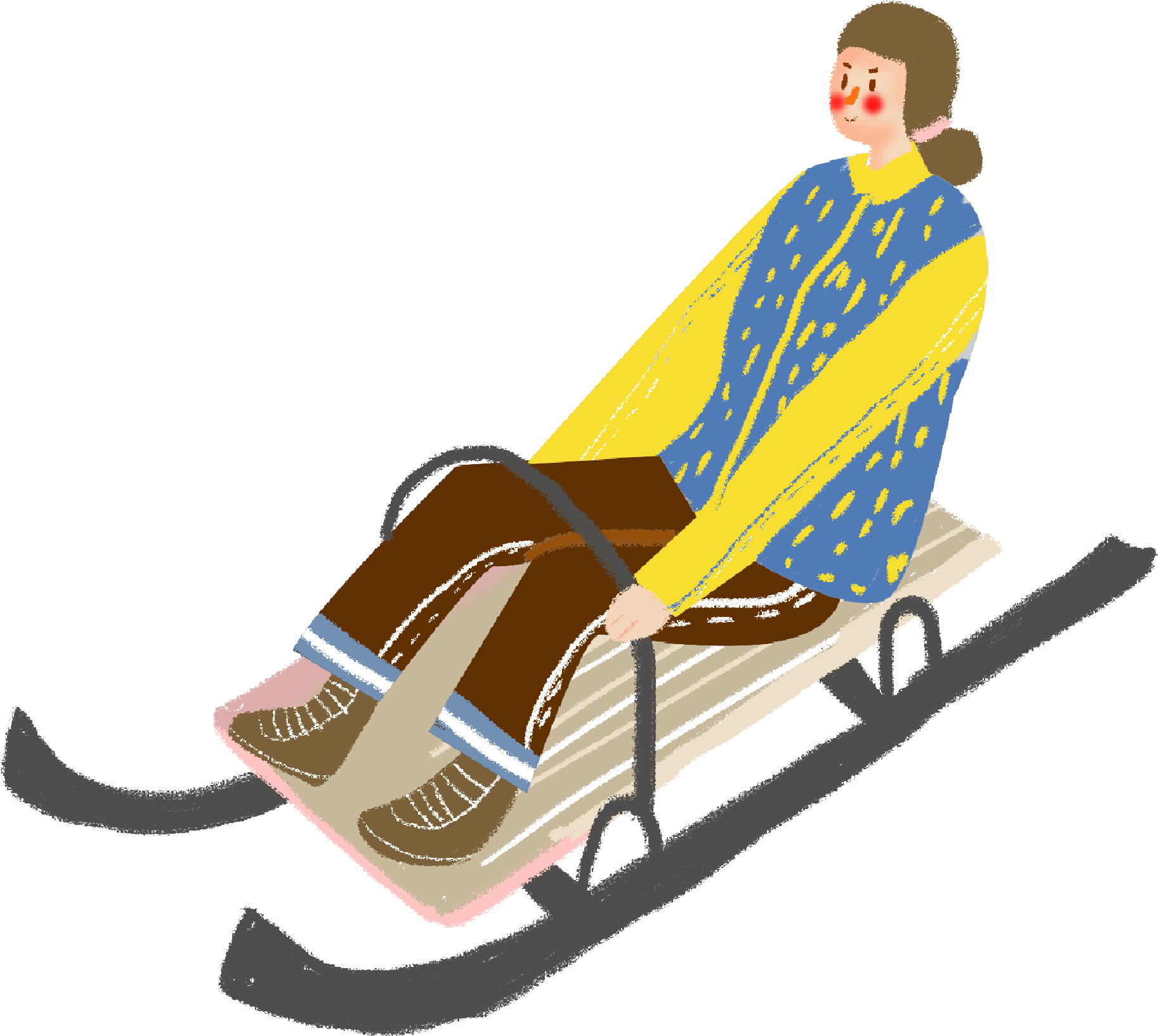 Hand Drawn Retro Girl Winter Png And Psd - Psd Clipart (2000x2000), Png Download