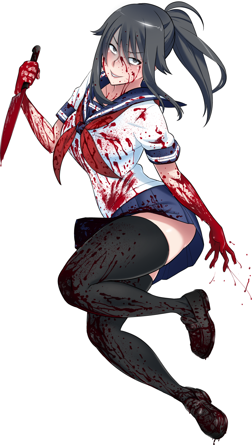 Absurdres Black Eyes Black Hair Blood Highres Knife - Ayano Aishi Yandere Simulator Clipart (850x1502), Png Download