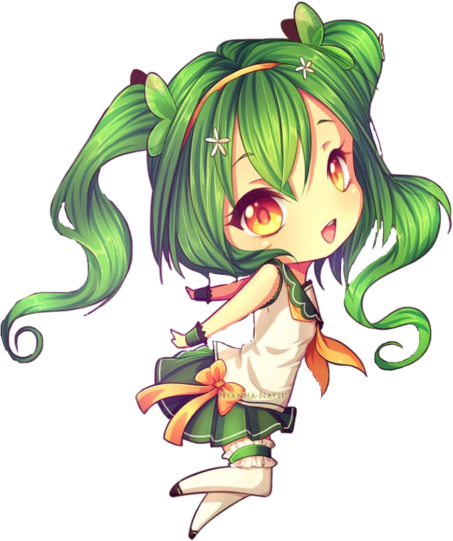 Chibi Sticker - Chibi Girl With Green Hair Clipart (636x758), Png Download