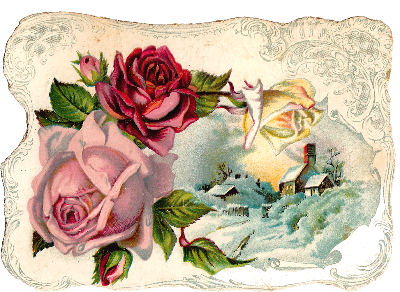 Free Digital Flower Pink Rose Corner Design Graphic - Vintage Flower Corner Png Clipart (1600x1291), Png Download