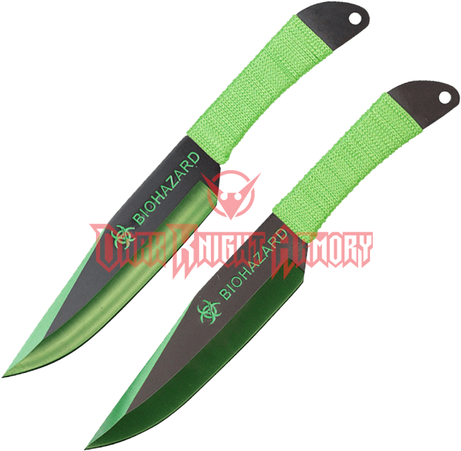 2 Piece Biohazard Green Edge Throwing Knives - Hunting Knife Clipart (664x664), Png Download