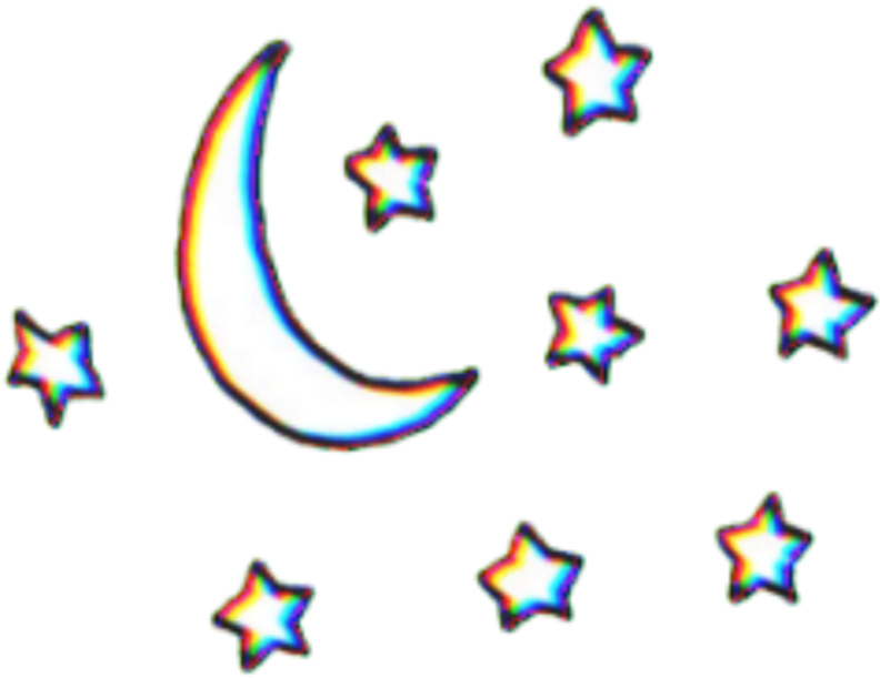 Moon Stars Star Tumblr Glitch Glitchy - Moon And Stars Transparent Clipart (792x611), Png Download