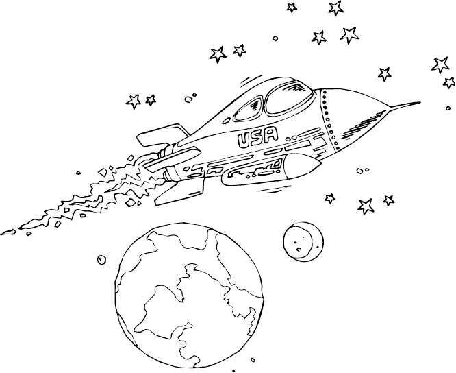 Usa Rocketship - Rocket Ship Coloring Pages Clipart (666x544), Png Download