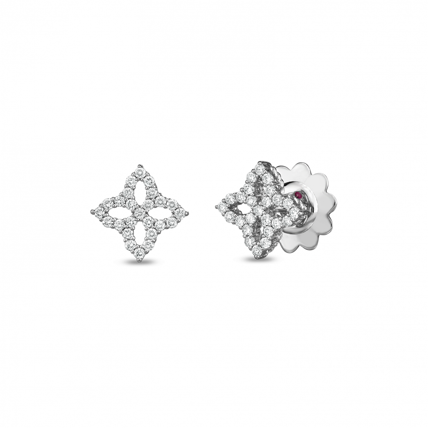 Roberto Coin 18kt Diamond Outline Small Flower Stud - Earring Clipart (1411x1411), Png Download