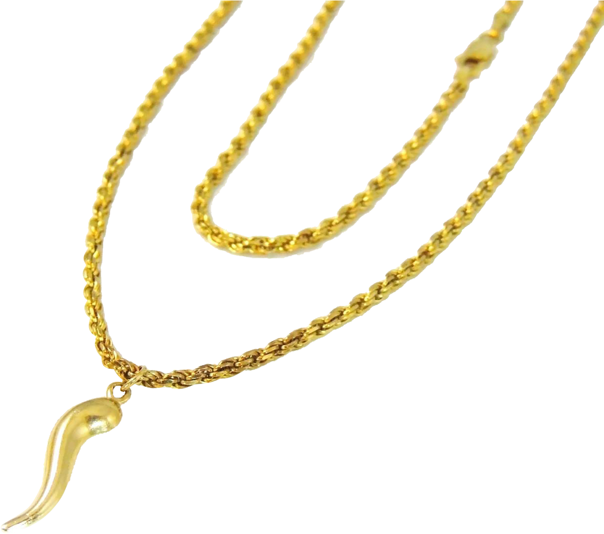 14k Gold Rope Chain Necklace Italy 24 Inch Horn Pendant - ティファニー シルバー ビーズ ネックレス Clipart (1225x1225), Png Download