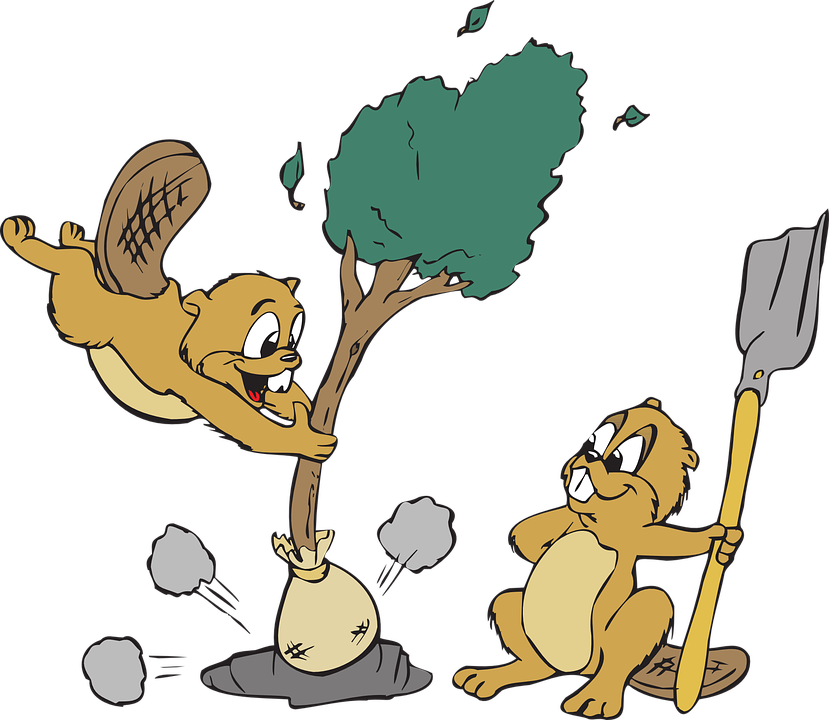 Animals Tree Shovel Hole Dirt Planting Dig - Cartoon Animals Planting Trees Clipart (829x720), Png Download
