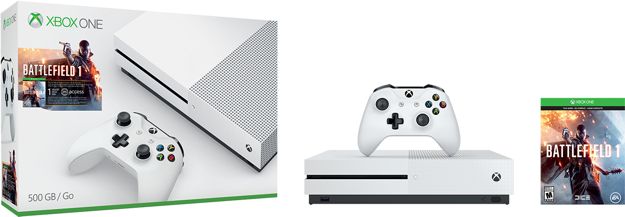 Xbox One S Battlefield 1 Bundle - Xbox One S Battlefield 500gb Clipart (1300x481), Png Download