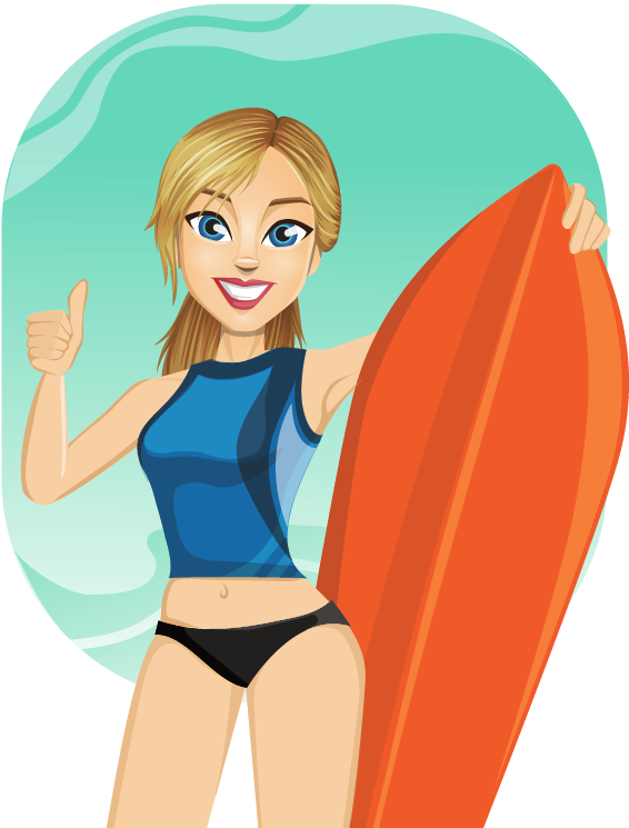 Surfer Clipart - Girl Surfing Clipart Png Transparent Png (662x781), Png Download