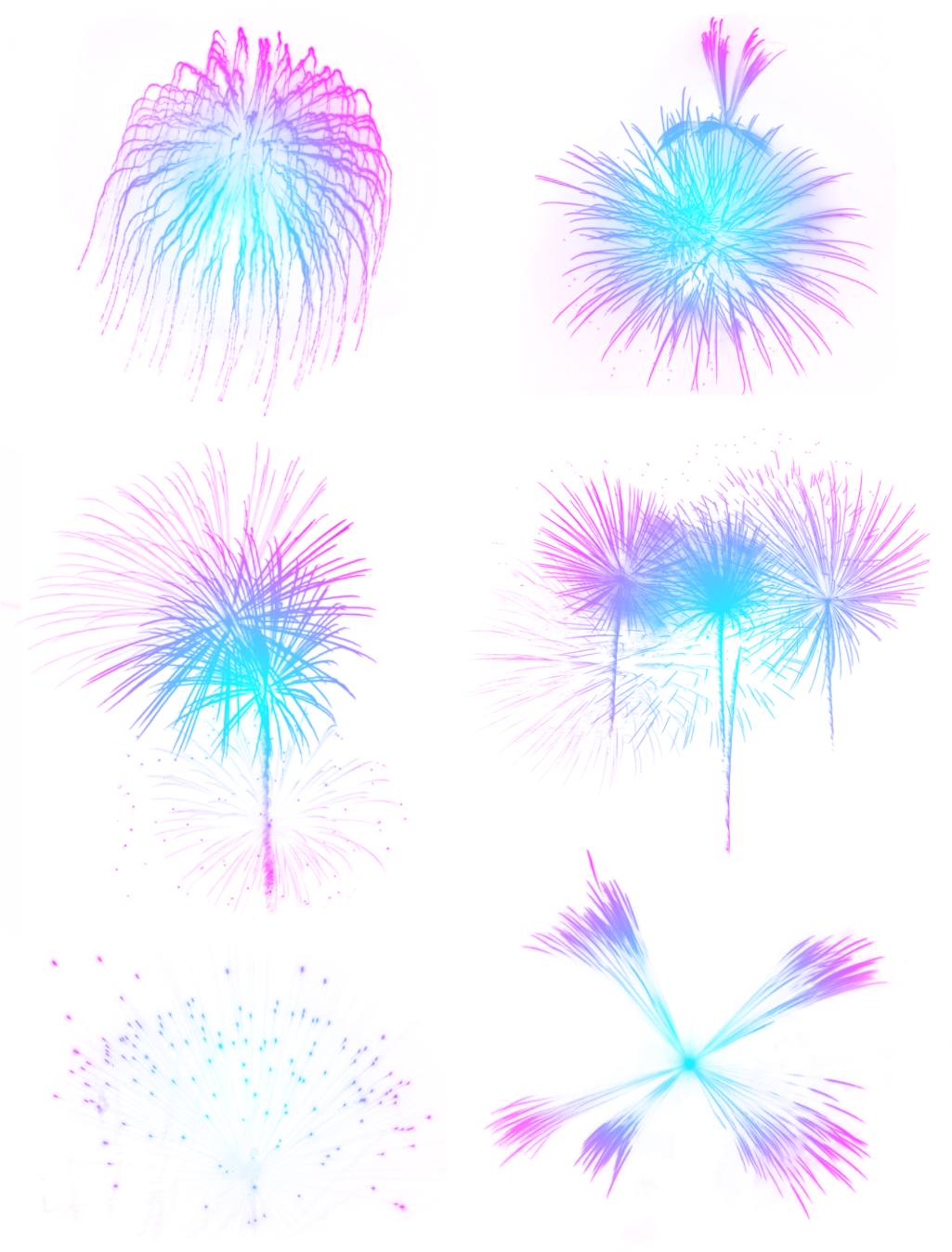 Festive Blue Violet Gradient Fireworks Elements Png Clipart (1024x1369), Png Download