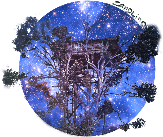 Salgado Tree House At Night Circle With Signature - Small Magellanic Cloud Blue Clipart (640x480), Png Download