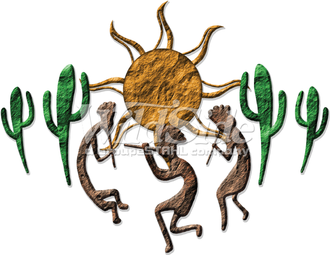 3 Kokopelli Sun & Cactus - Illustration Clipart (675x675), Png Download