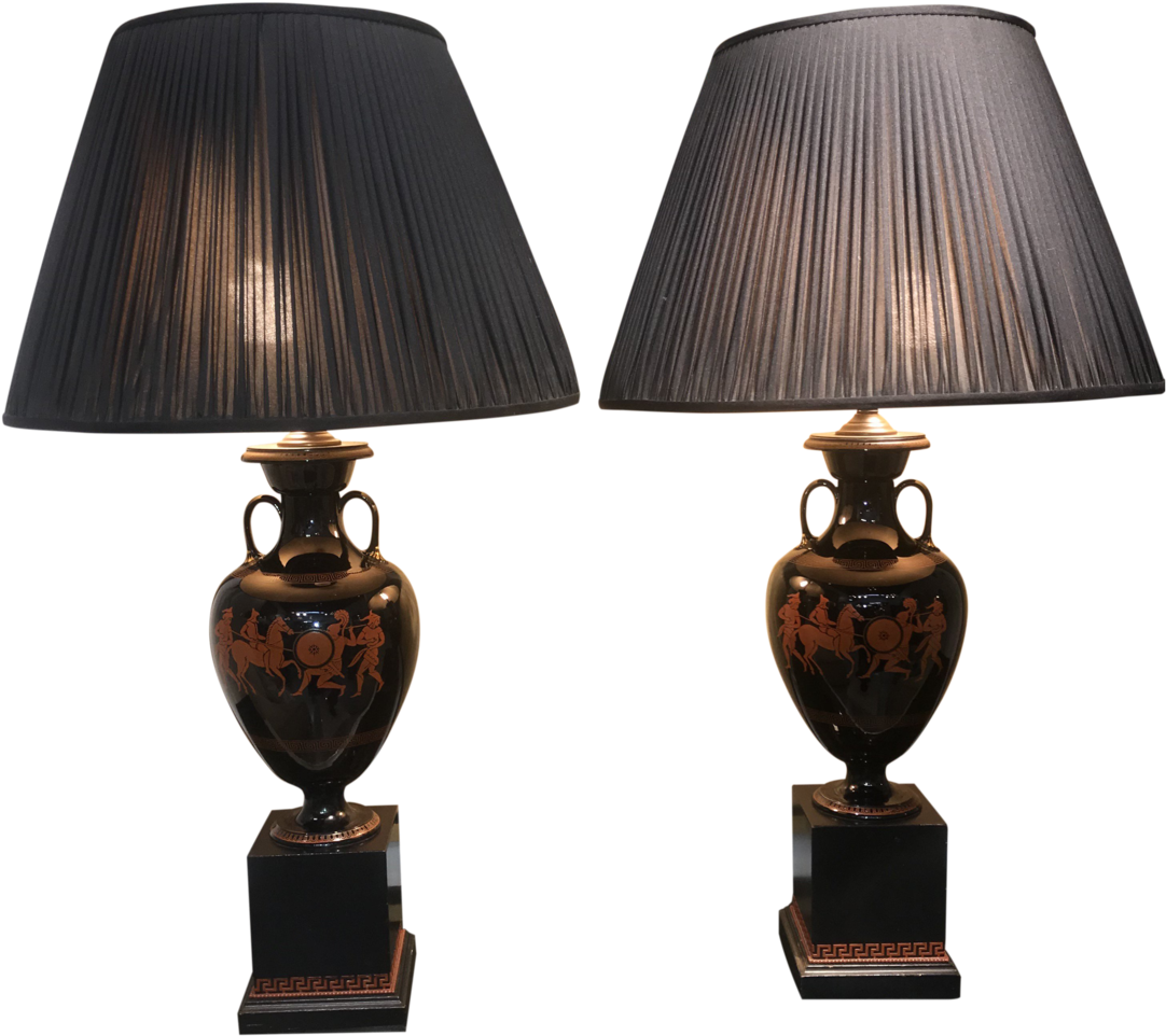 Black Glazed Ceramic Urn Lamps With Amphora And Greek - Lampshade Clipart (1200x1067), Png Download