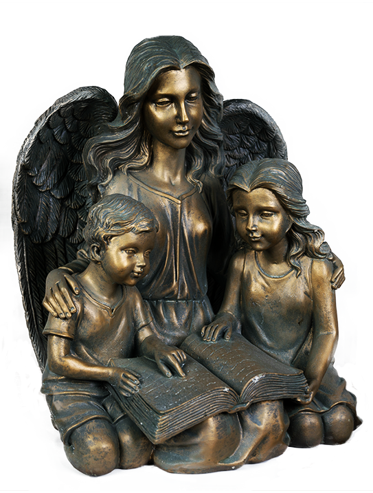 Angel Reading To Kids - Statue Clipart (543x717), Png Download