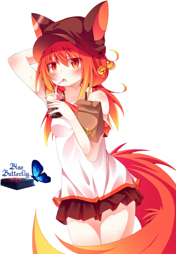 Anime Girl With Red Hair And Blue Eyes Clipart Images - Anime Fox Girl Red Hair - Png Download (752x1063), Png Download