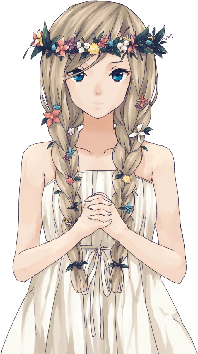Anime Girl Wearing A White Dress And Flower Crown - Flower Crown Anime Girl Clipart (700x1225), Png Download