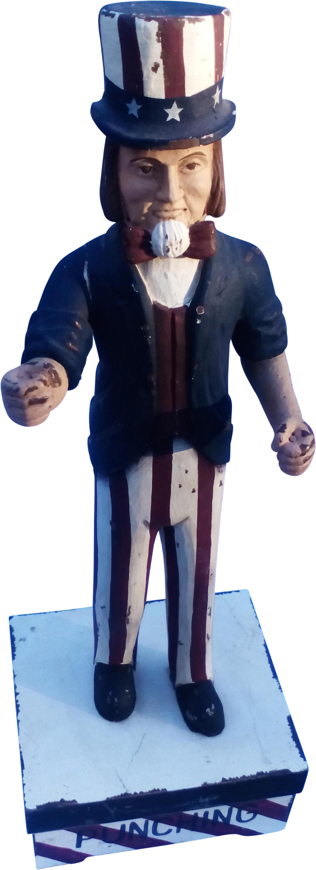 Hand Carved Wooden Uncle Sam On Chairish - Figurine Clipart (1190x3271), Png Download