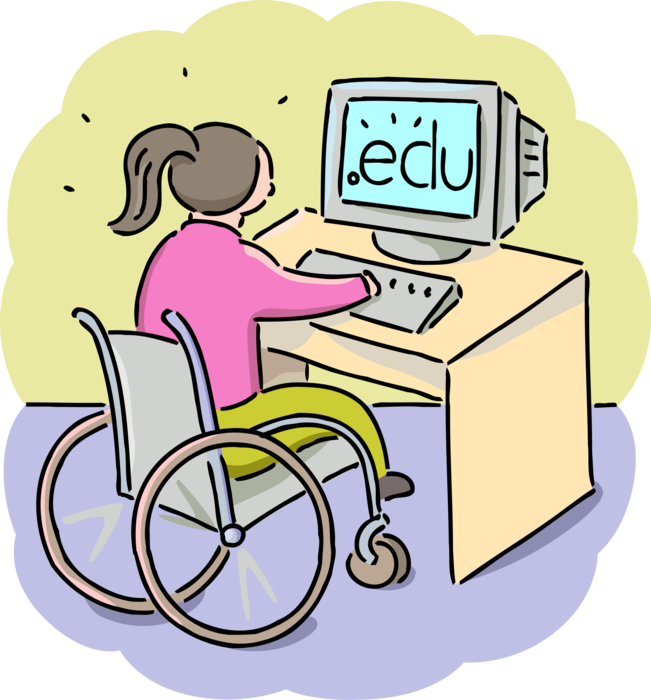 Vector Illustration Of Disabled Handicapped Student - Handicapped Girls Cartoon Clipart (651x700), Png Download