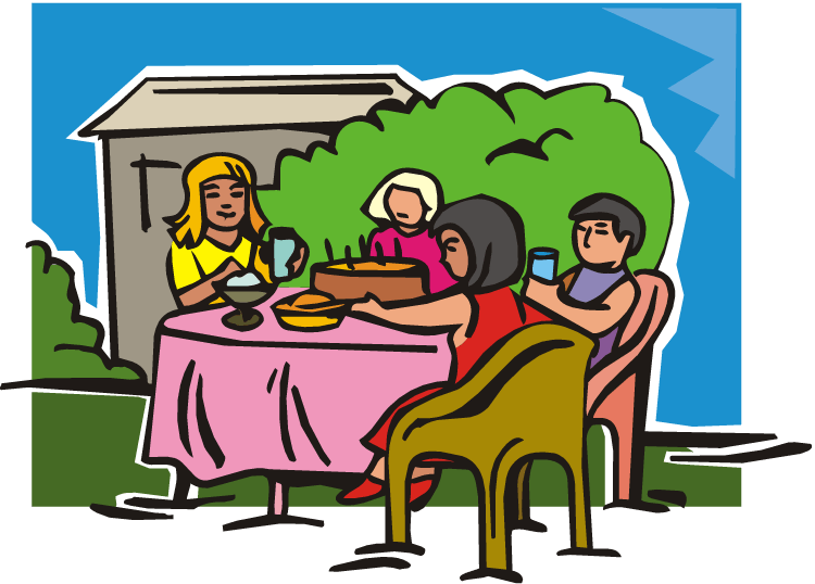Friends Dining Cliparts - Cartoon People Eating Outside - Png Download (750x538), Png Download