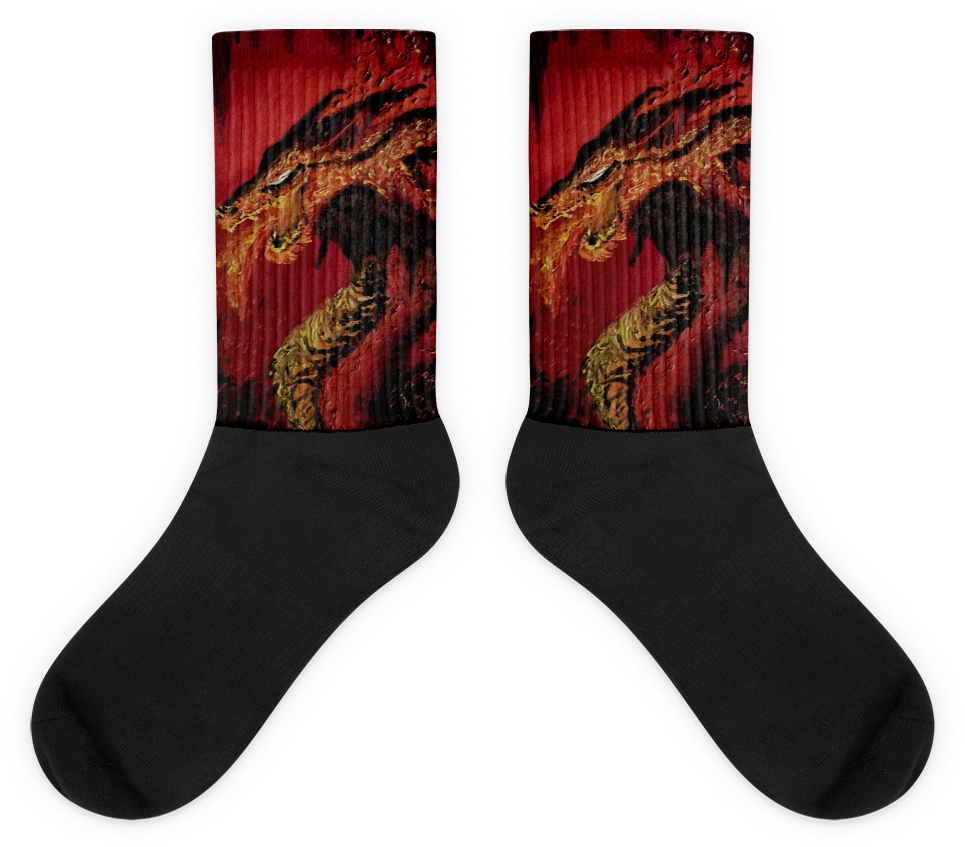 Fire Breathing Dragon Oil Painting Print Socks - Cross Socks Clipart (1000x1000), Png Download