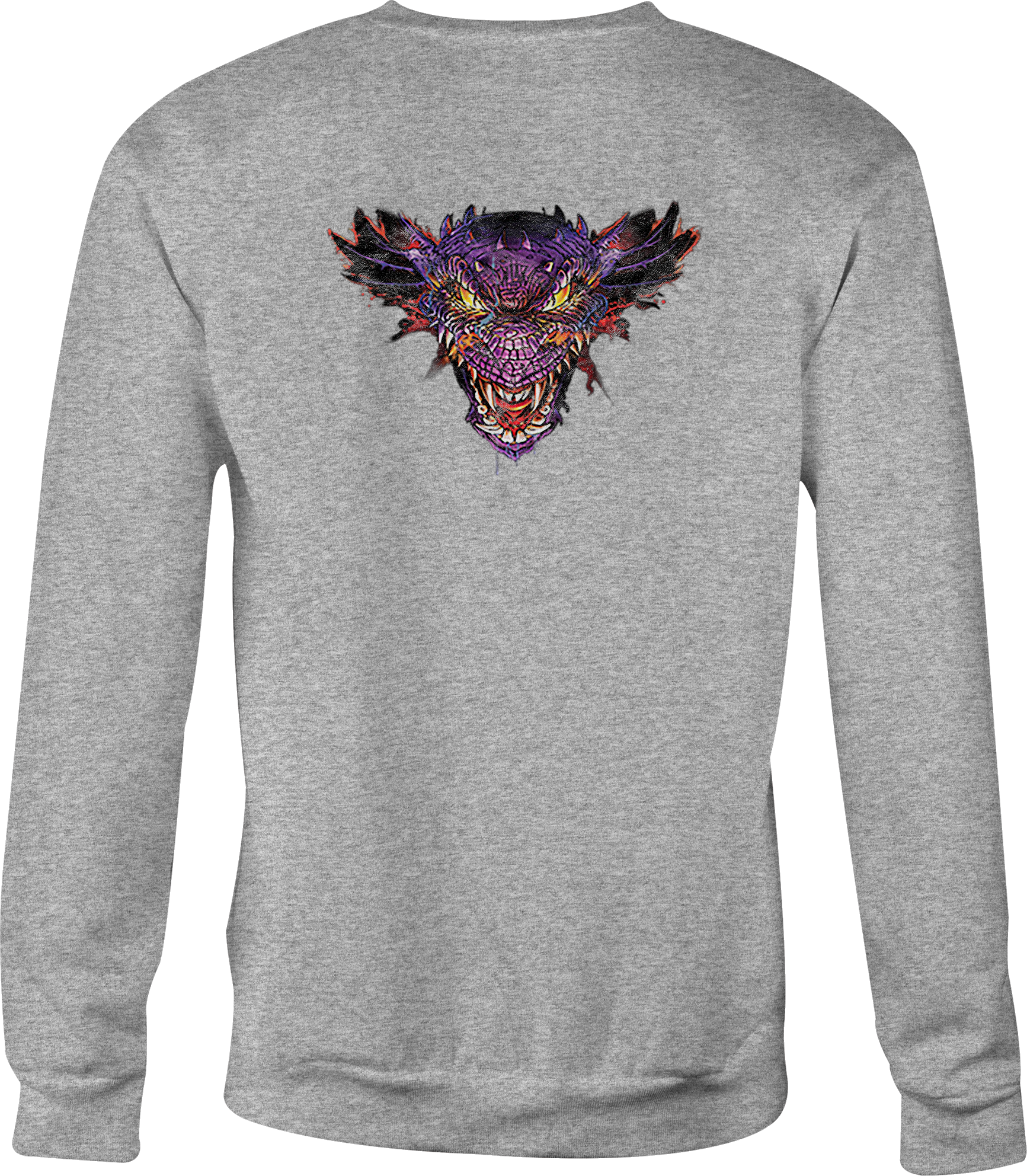 Crewneck Sweatshirt Fire Breathing Dragon Shirt For - Long-sleeved T-shirt Clipart (1733x1984), Png Download