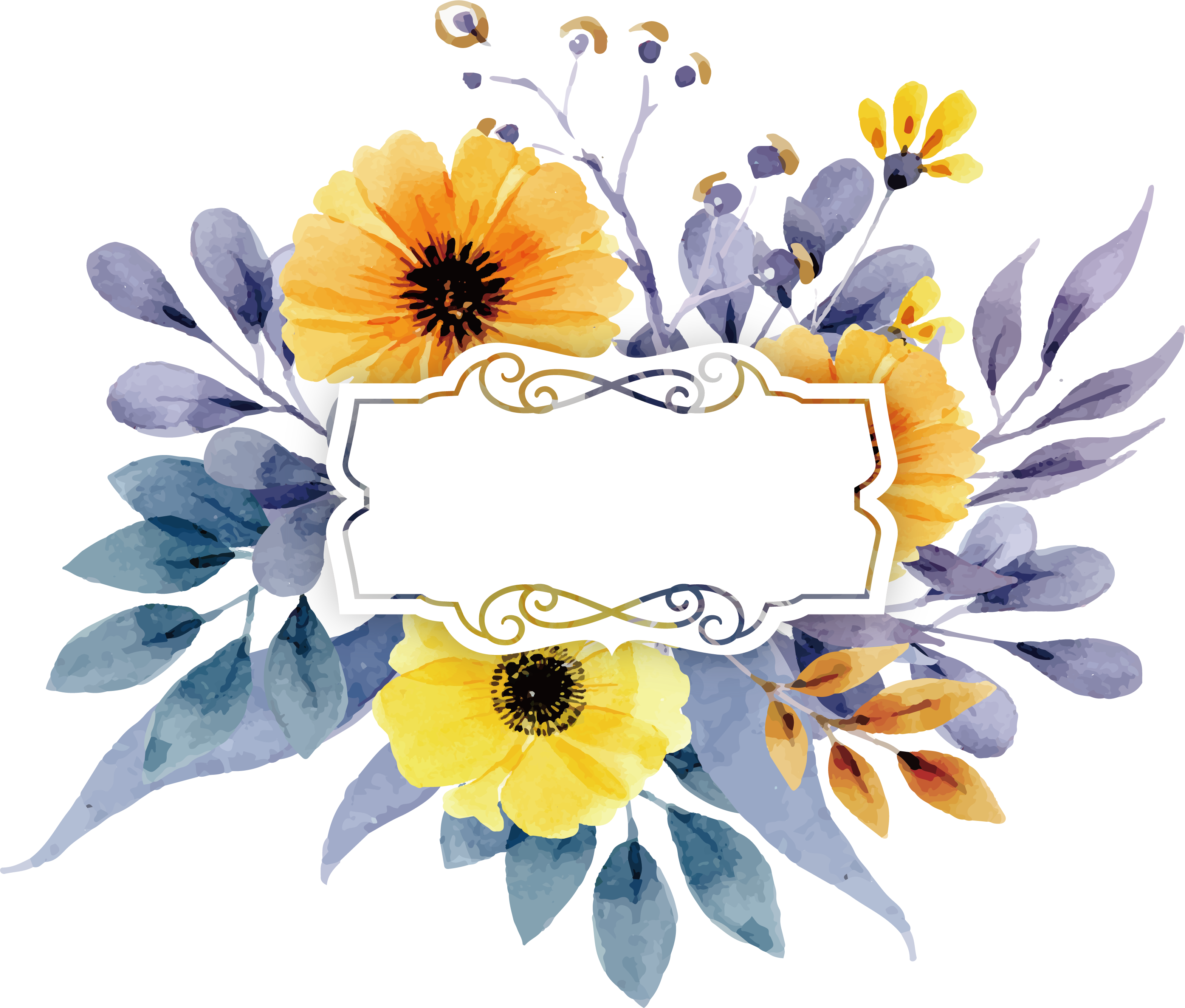 Euclidean Computer File Watercolor Yellow Invitation - Daisy And Sunflower Vector Clipart (3135x2667), Png Download